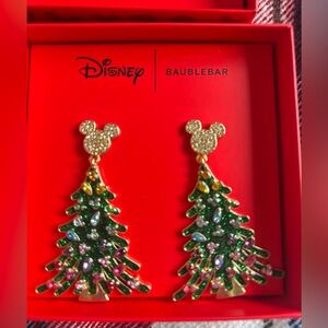 Disney Baublebar Mickey Christmas Tree Dangle Drop Sparkly Earrings New in Box